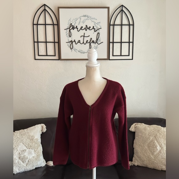 Vintage Crystal Kobe Burgundy Red Full Zip Sweater Size S Retro 100% Wool Winter - Picture 1 of 14